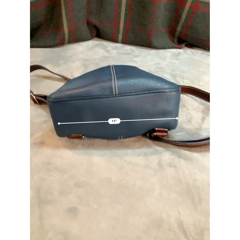 Dooney & Bourke Pebbled Leather Backpack Slate Blue Brown Trim Dome Bag